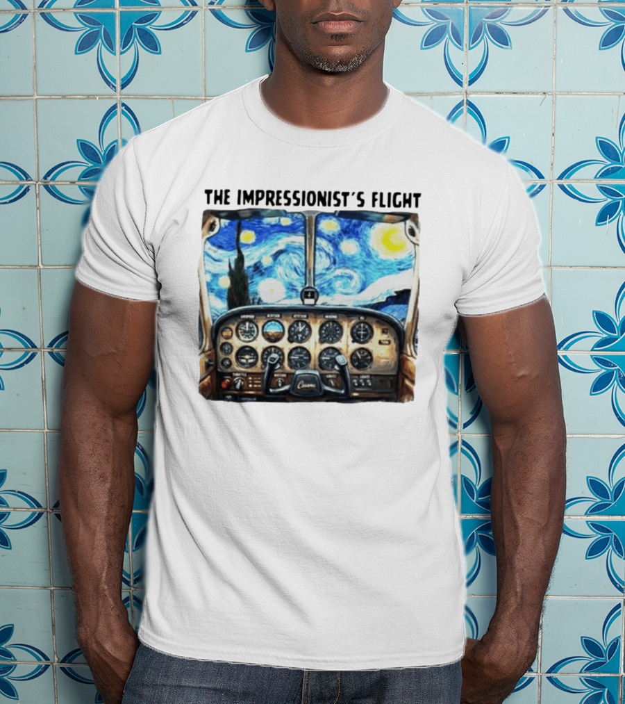 The Impressionist's Flight Cessna Instrument Panel Starry Night T-Shirt
