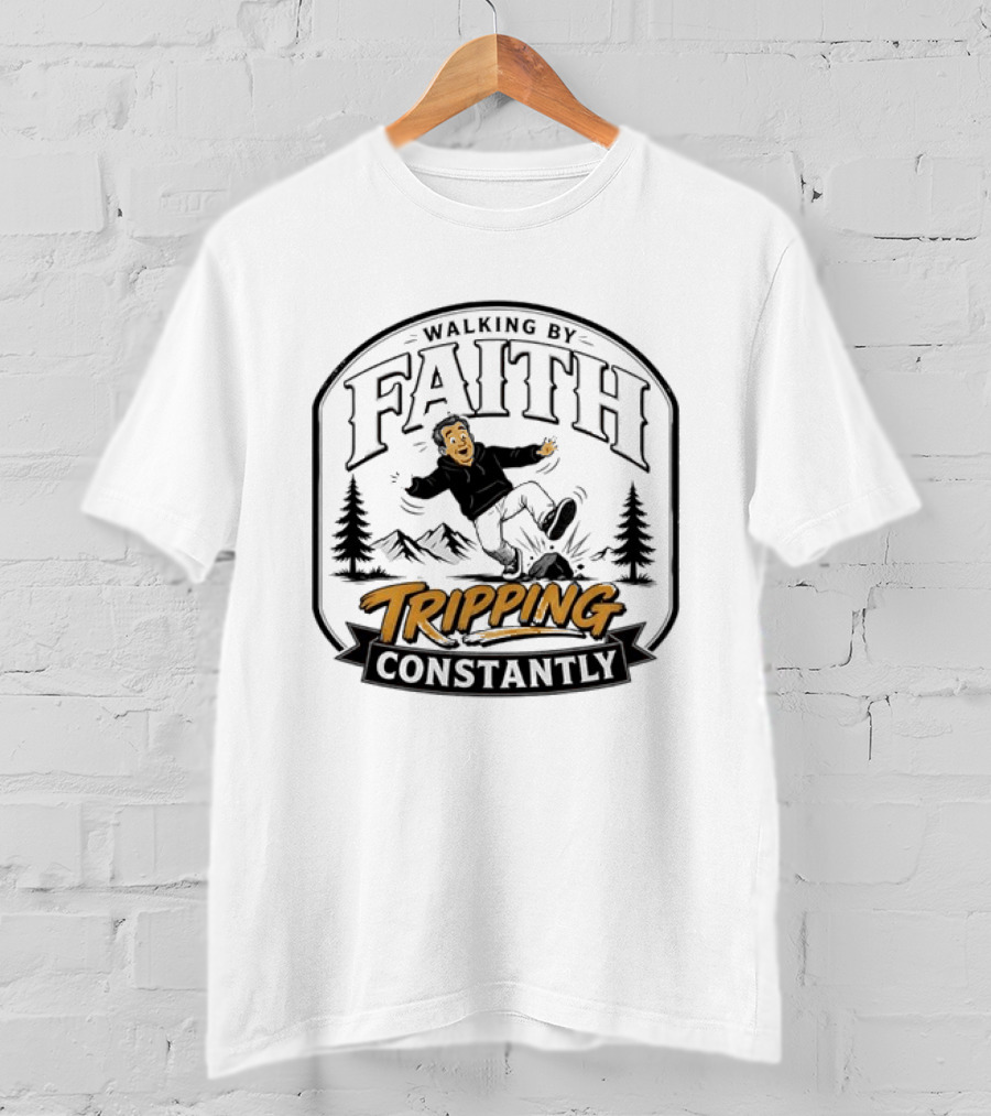 Walking By Faith Tripping Constantly Nature Rocks Adventure Man T-Shirt