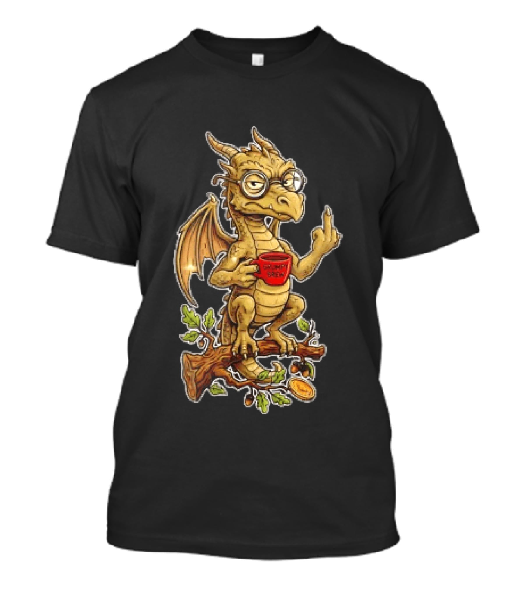 Dragon Coffee Humor It Is Never Too Late To Be What You Want With Funny Middle Finger Gesture T-Shirt