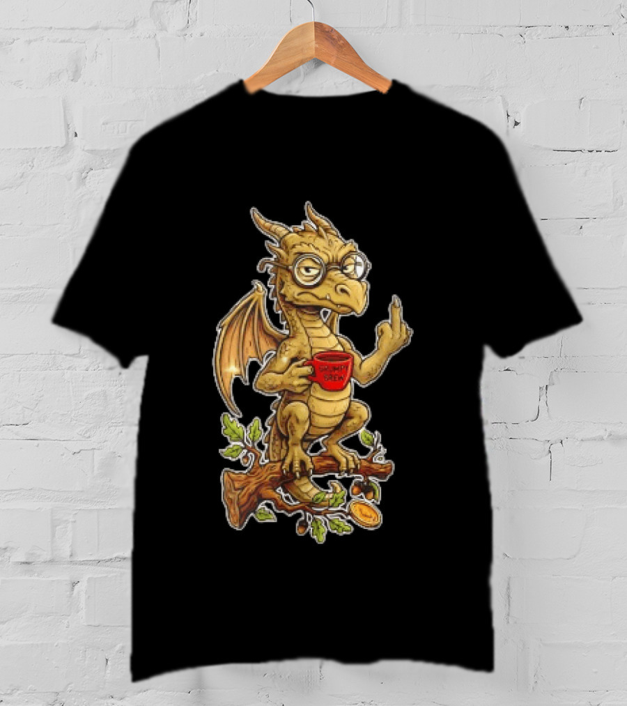Dragon Coffee Humor It Is Never Too Late To Be What You Want With Funny Middle Finger Gesture T-Shirt
