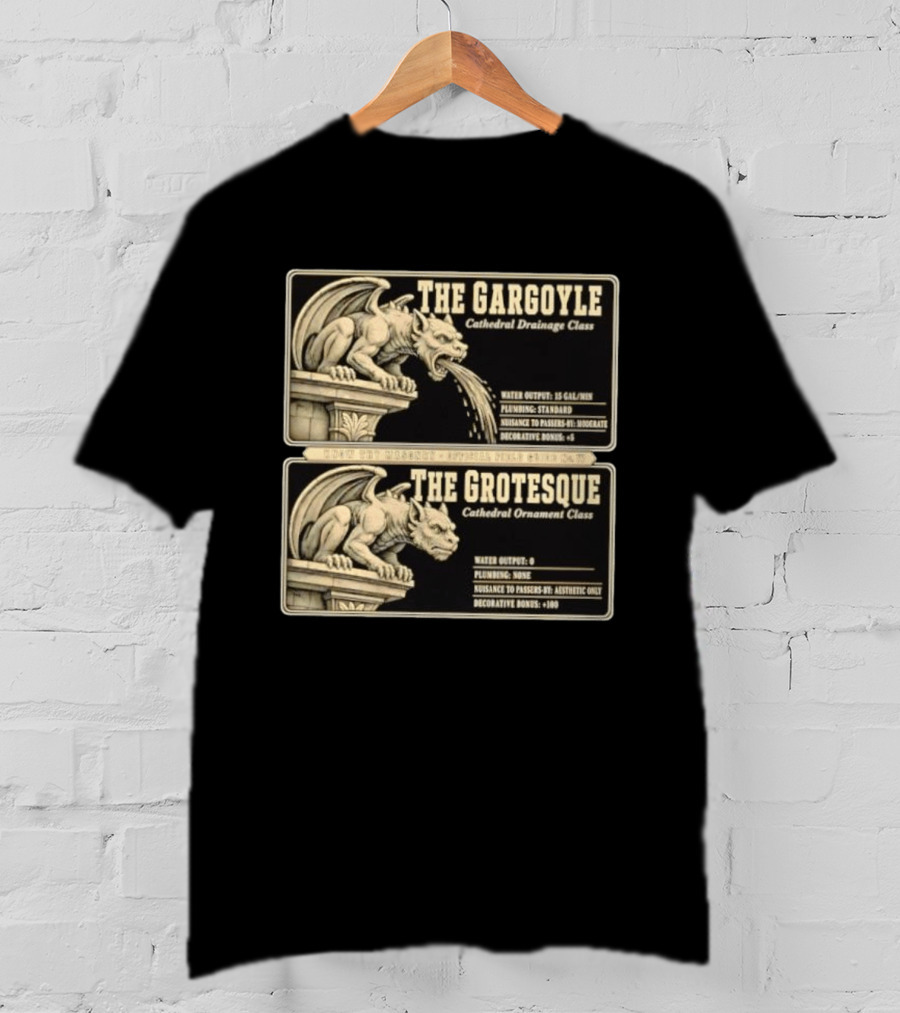 The Gargoyle And Grotesque Cathedral Drainage Ornament Guide Know Thy Masonry Stone Statue T-Shirt