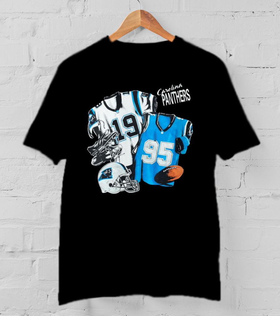 Carolina Panthers 19 95 Jerseys And Helmet With Football T-Shirt