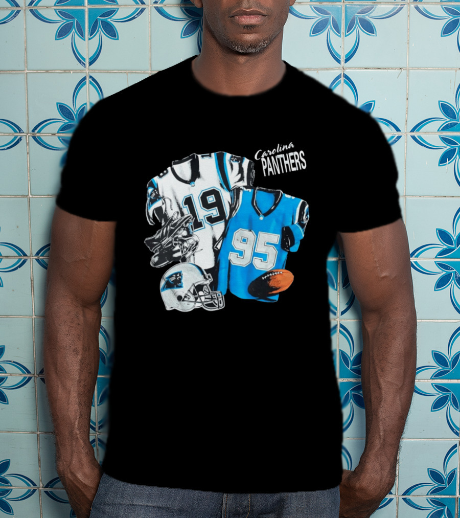 Carolina Panthers 19 95 Jerseys And Helmet With Football T-Shirt