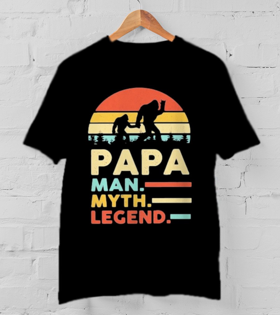 Papa Man Myth Legend Bigfoot Retro Sunset T-Shirt