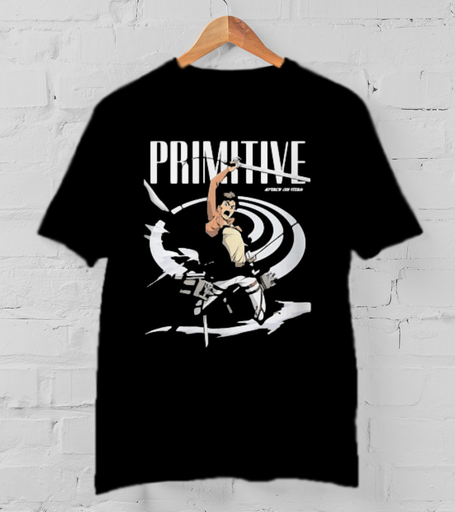 Primitive Attack On Titan Eren Yeager Swinging Sword Shingeki No Kyojin Adventure T-Shirt