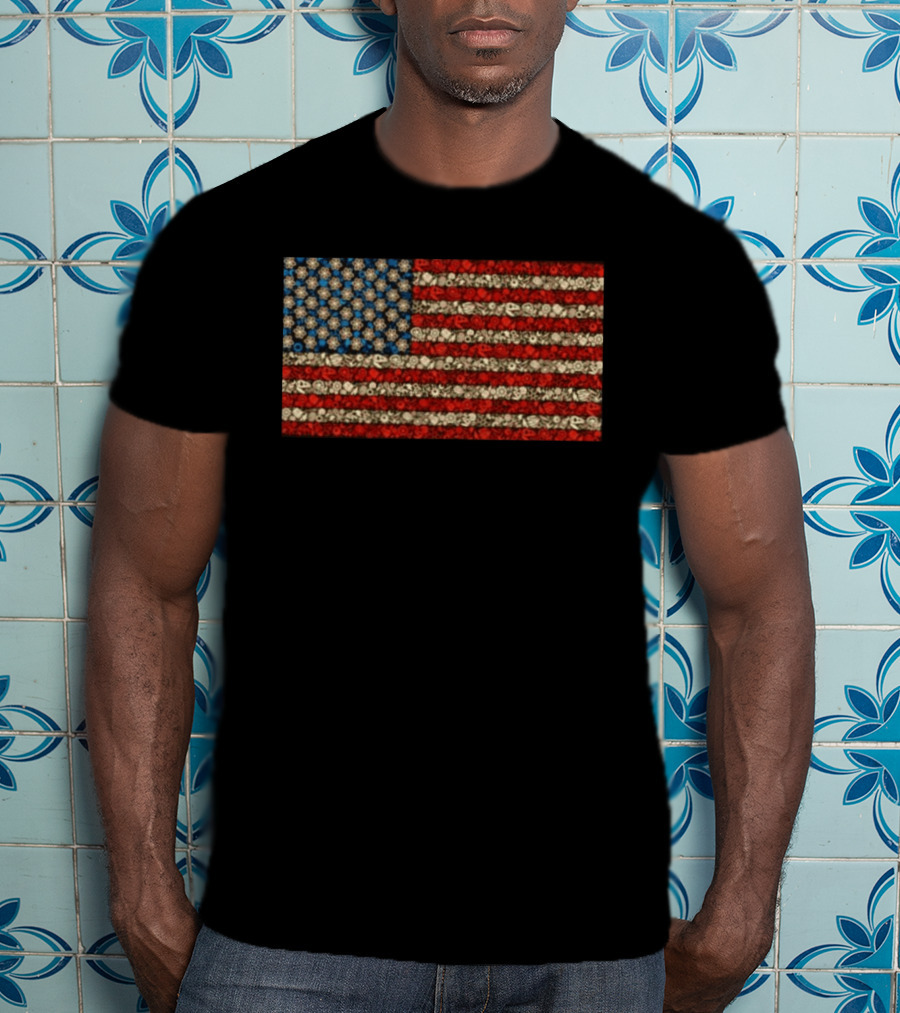 Science And Math American Flag With Molecular Structures And Atom T-Shirt