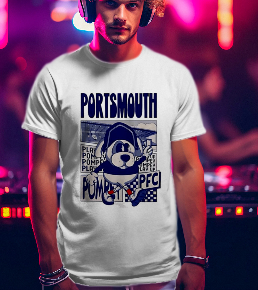 Portsmouth Football Club Play Up Pompey PFC Stadium Cartoon T-Shirt