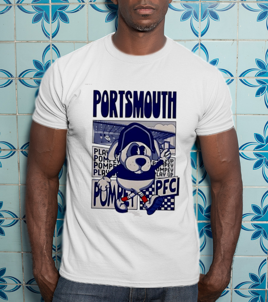 Portsmouth Football Club Play Up Pompey PFC Stadium Cartoon T-Shirt