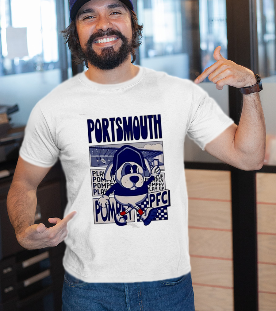 Portsmouth Football Club Play Up Pompey PFC Stadium Cartoon T-Shirt