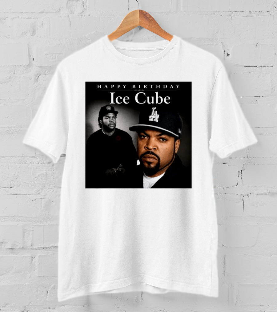 Happy Birthday Ice Cube LA Cap Black And White Portraits T-Shirt