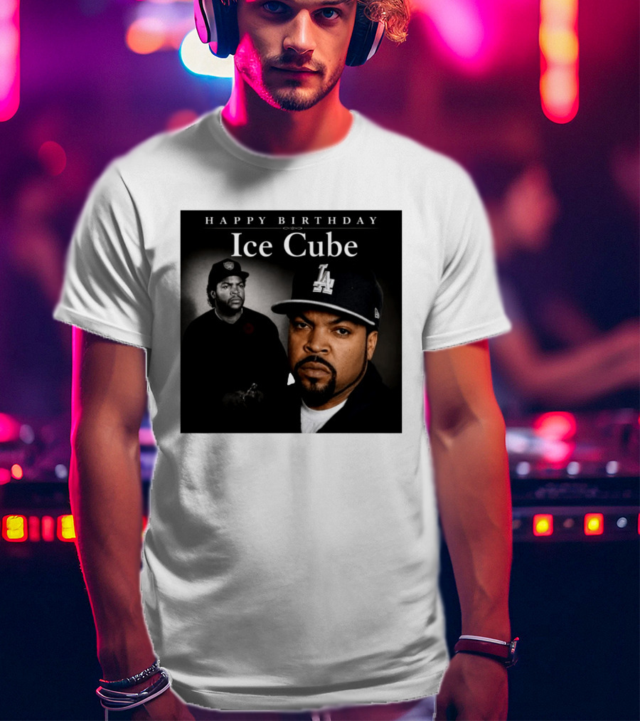 Happy Birthday Ice Cube LA Cap Black And White Portraits T-Shirt