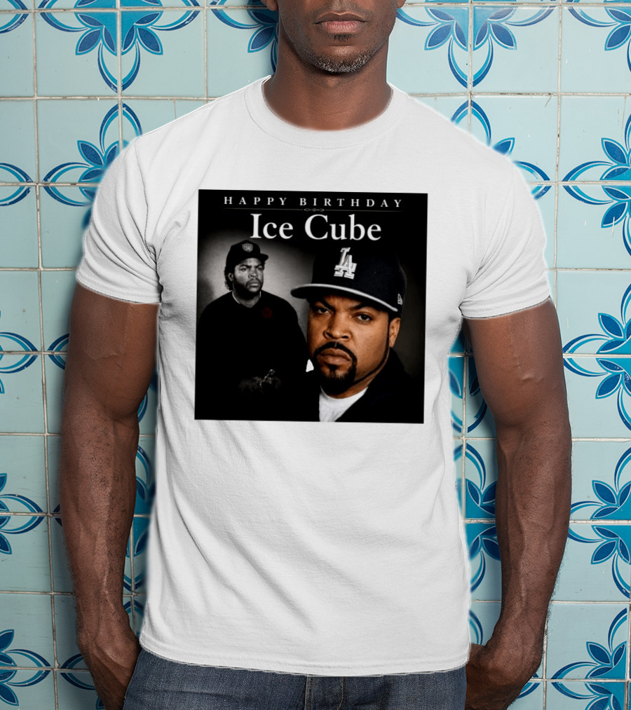 Happy Birthday Ice Cube LA Cap Black And White Portraits T-Shirt