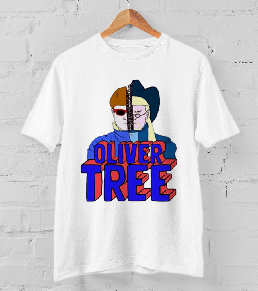 Oliver Tree Split Face Cowboy And Bowl Cut Red Blue T-Shirt