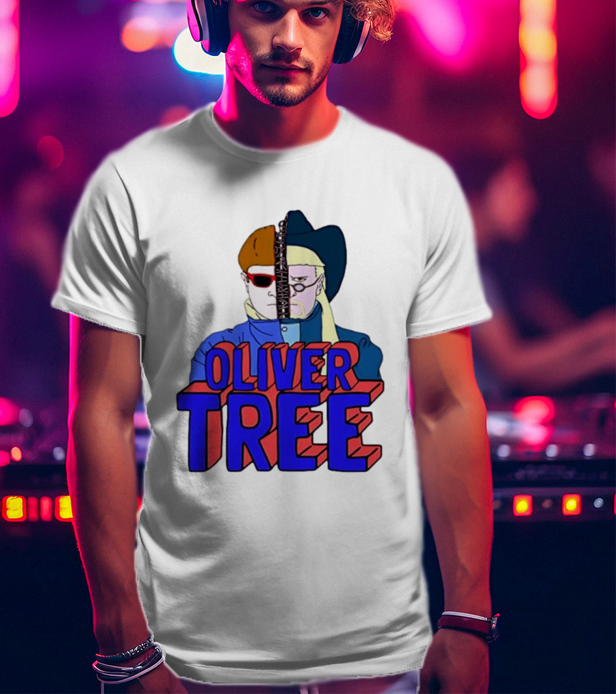 Oliver Tree Split Face Cowboy And Bowl Cut Red Blue T-Shirt