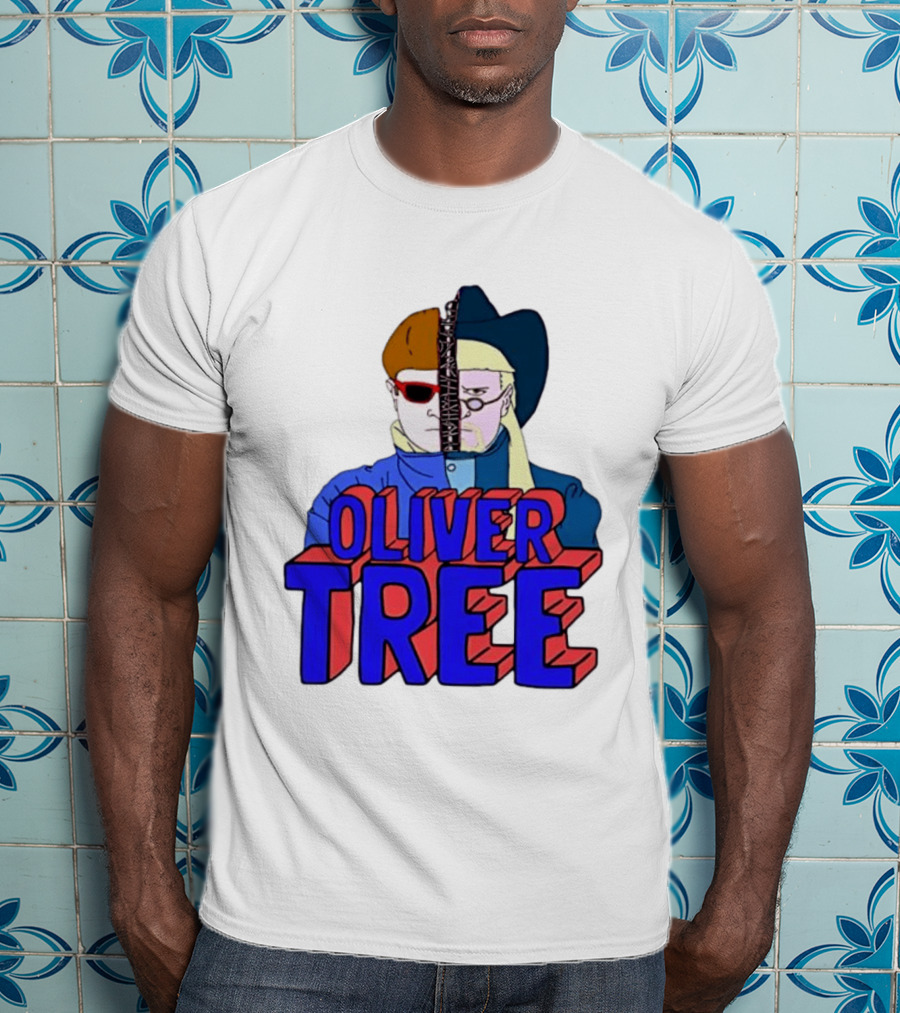 Oliver Tree Split Face Cowboy And Bowl Cut Red Blue T-Shirt