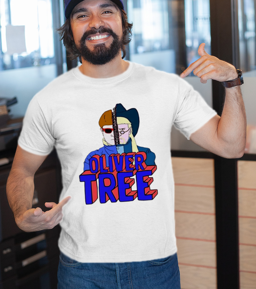 Oliver Tree Split Face Cowboy And Bowl Cut Red Blue T-Shirt