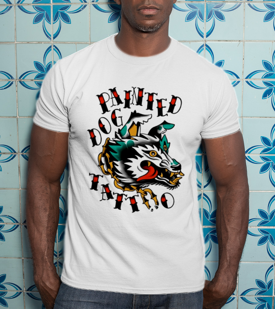 Painted Dog Tattoo Wild Canine Drawing T-Shirt