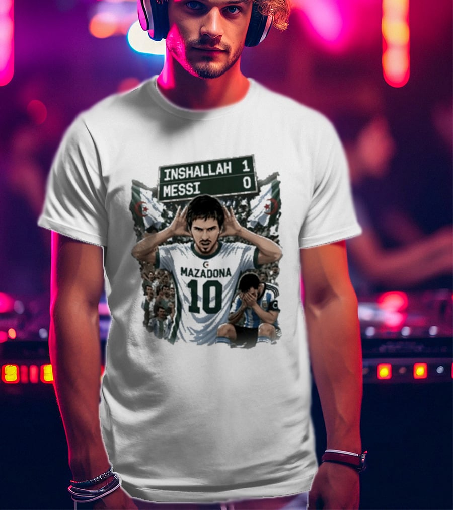 Khoubaib Kouas Inshallah 1 Messi 0 Mazadona Algeria Argentina T-Shirt