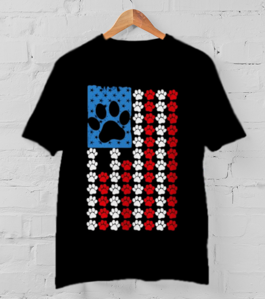 American Flag Paw Print Patriotic Animal Lover Dog Cat Pet Iconic USA Pride T-Shirt