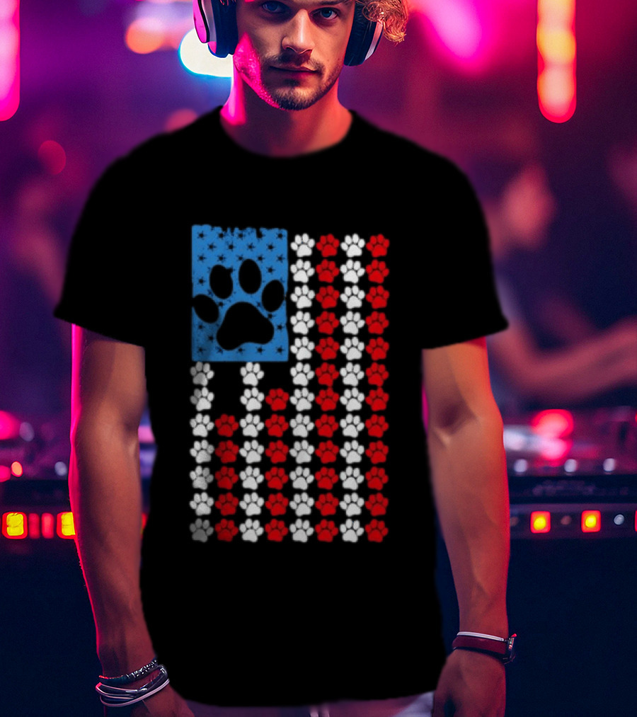 American Flag Paw Print Patriotic Animal Lover Dog Cat Pet Iconic USA Pride T-Shirt
