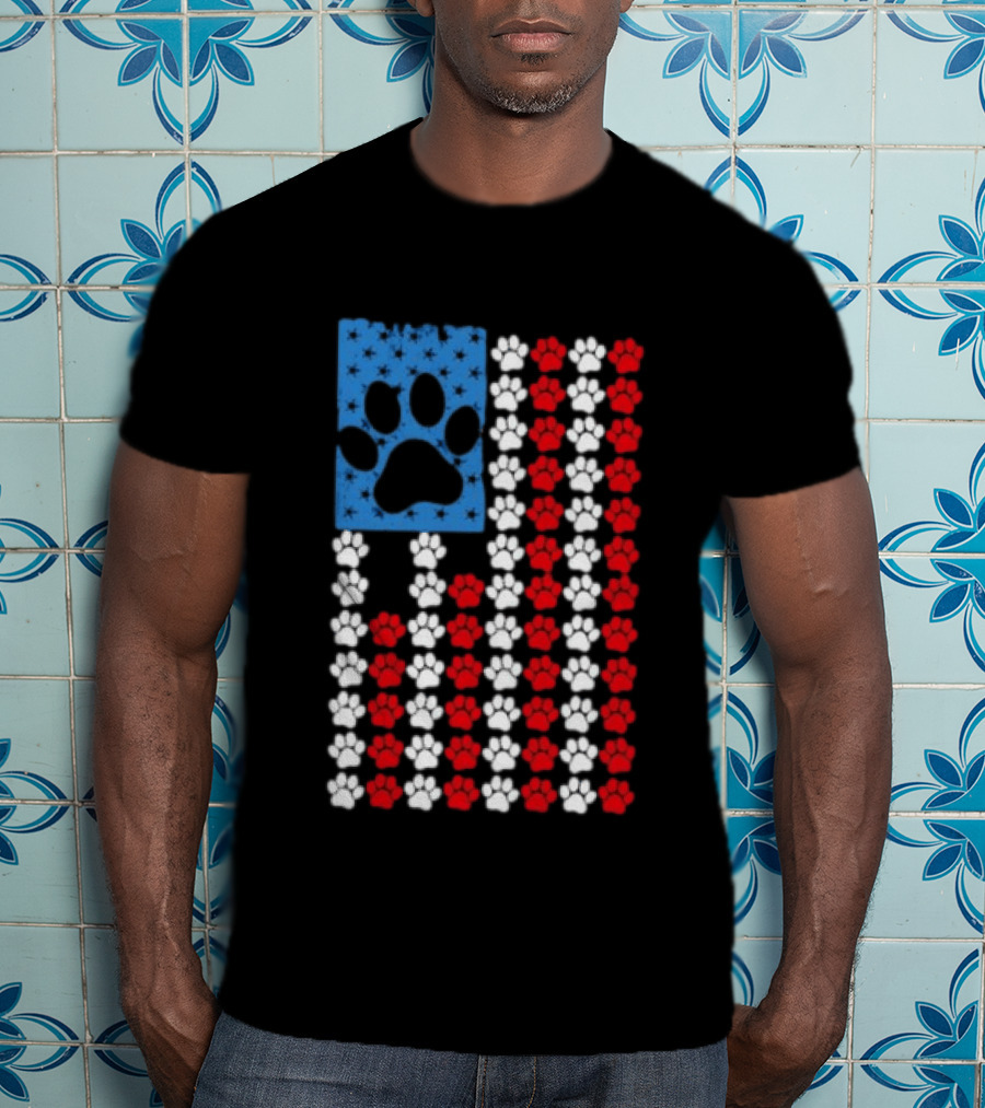 American Flag Paw Print Patriotic Animal Lover Dog Cat Pet Iconic USA Pride T-Shirt