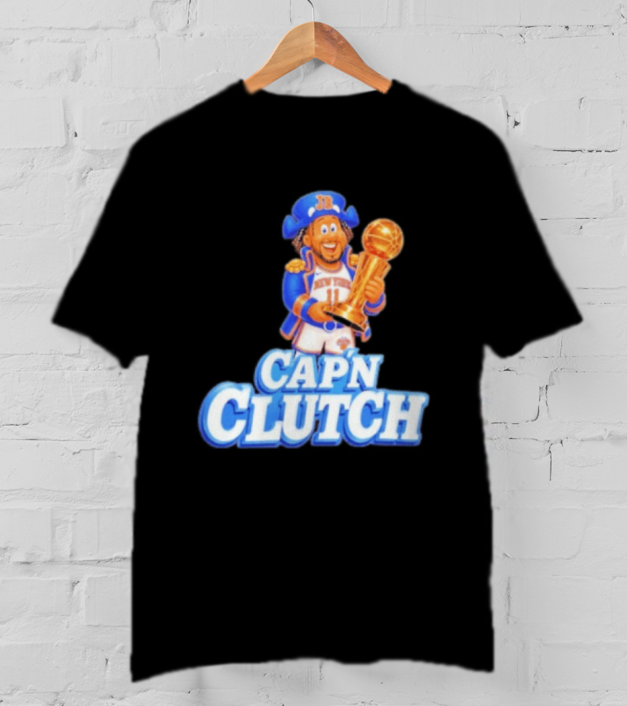 Cap'n Clutch Jalen Brunson New York Knicks Trophy Celebration T-Shirt