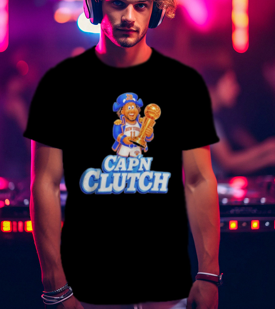 Cap'n Clutch Jalen Brunson New York Knicks Trophy Celebration T-Shirt