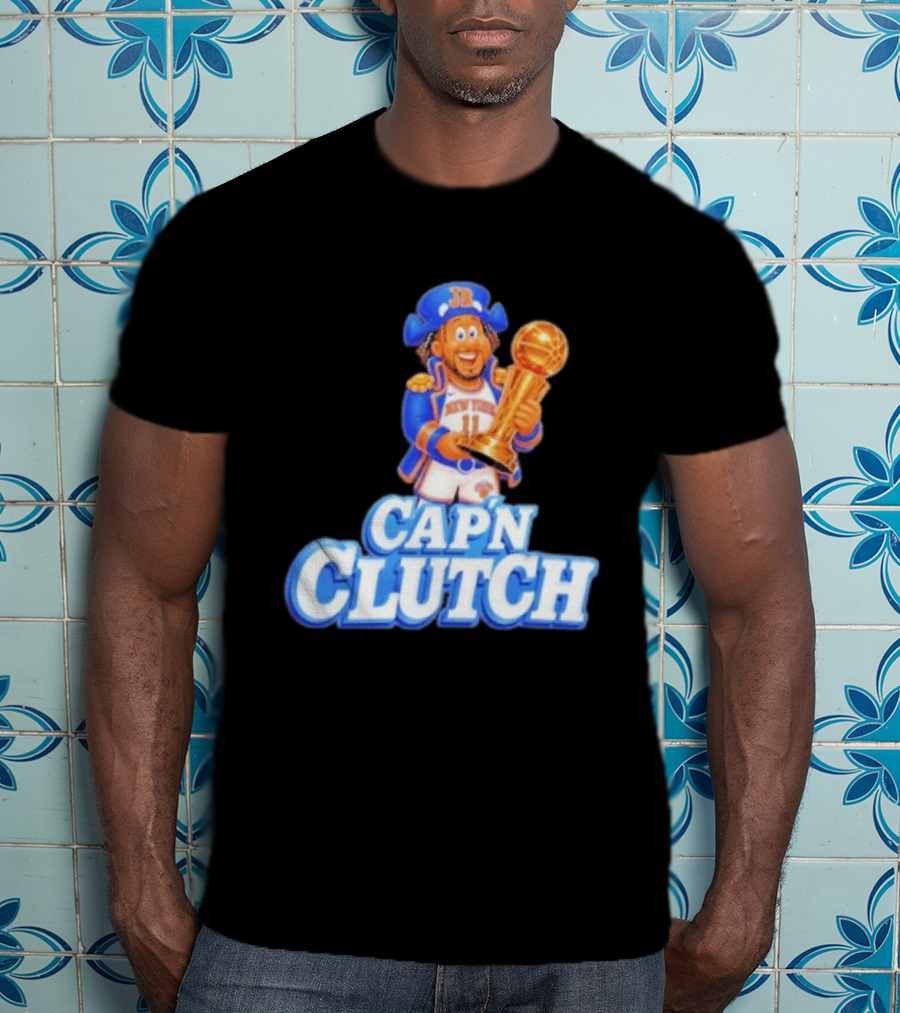 Cap'n Clutch Jalen Brunson New York Knicks Trophy Celebration T-Shirt