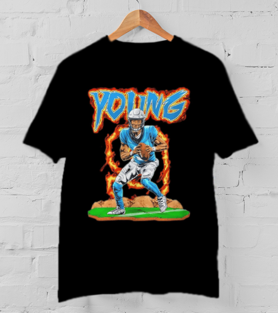 Panthers Young Football Player With Fire T-Shirt