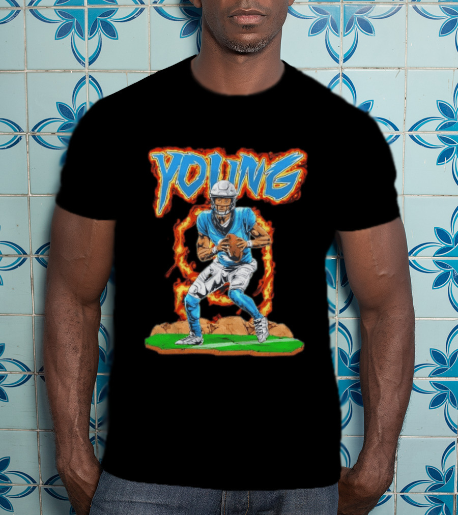 Panthers Young Football Player With Fire T-Shirt