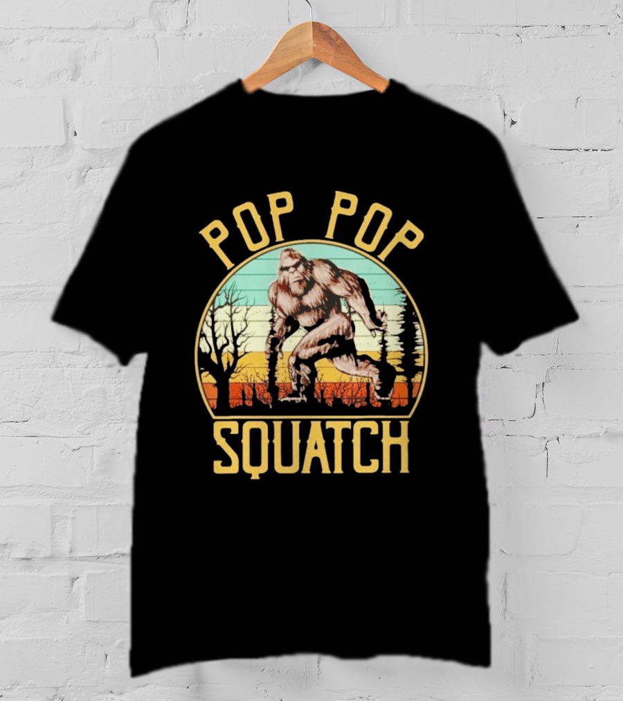 Pop Pop Squatch Bigfoot Vintage Forest Scene T-Shirt
