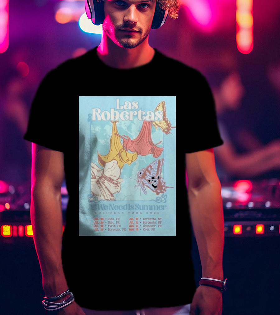 Las Robertas All We Need Is Summer European Tour 2026 Butterfly Floral T-Shirt