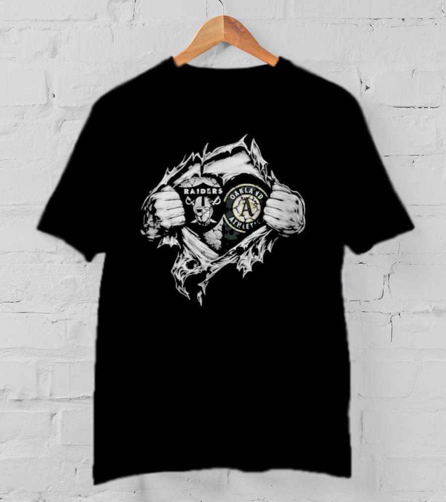 Las Vegas Raiders Oakland Athletics Dual Heart Collaboration T-Shirt