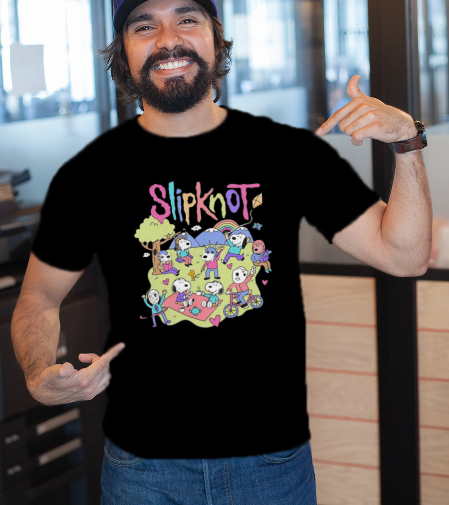 Snoopy Peanuts Characters Playing In Park With Slipknot T-Shirt
