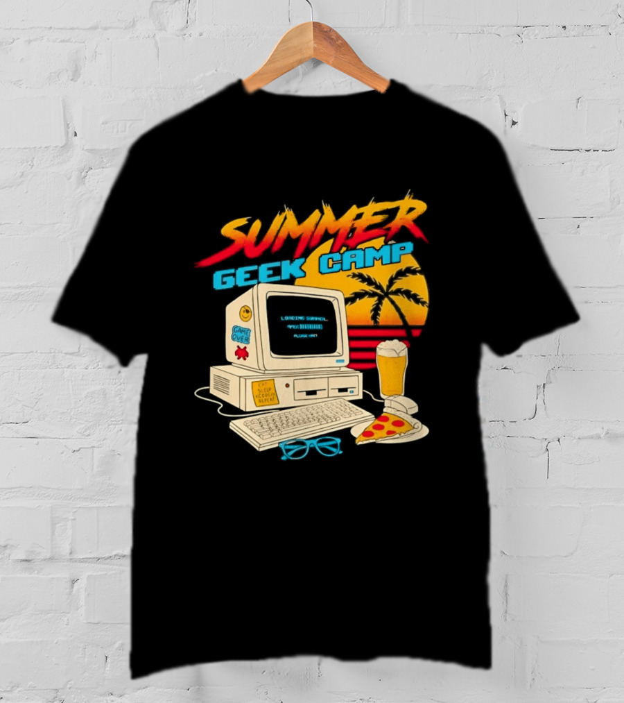 Summer Geek Camp Retro Computer Pizza And Palm Vibes T-Shirt