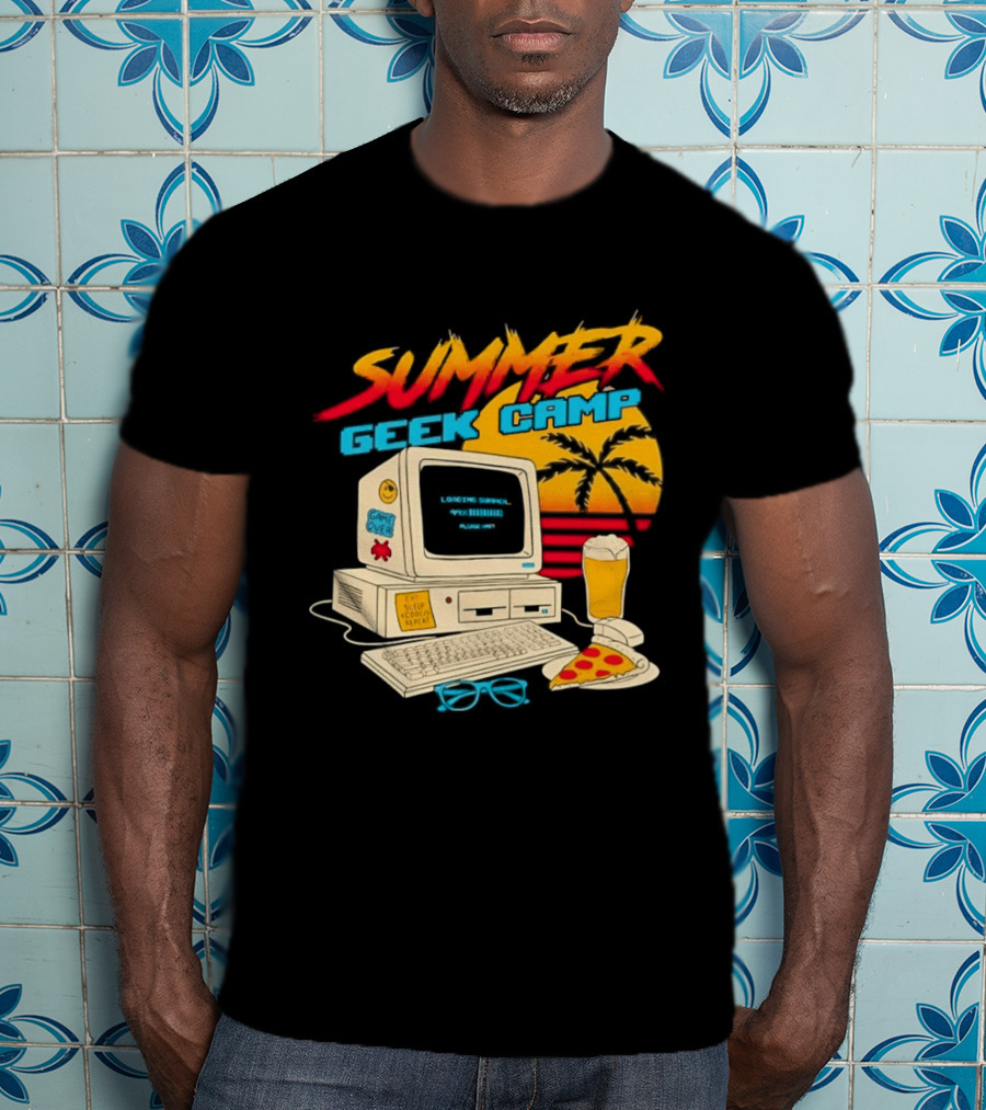 Summer Geek Camp Retro Computer Pizza And Palm Vibes T-Shirt