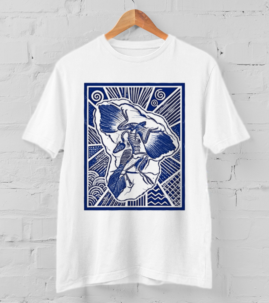 Archaeopteryx Fossil Linocut Prehistoric Bird Paleontology Biology T-Shirt