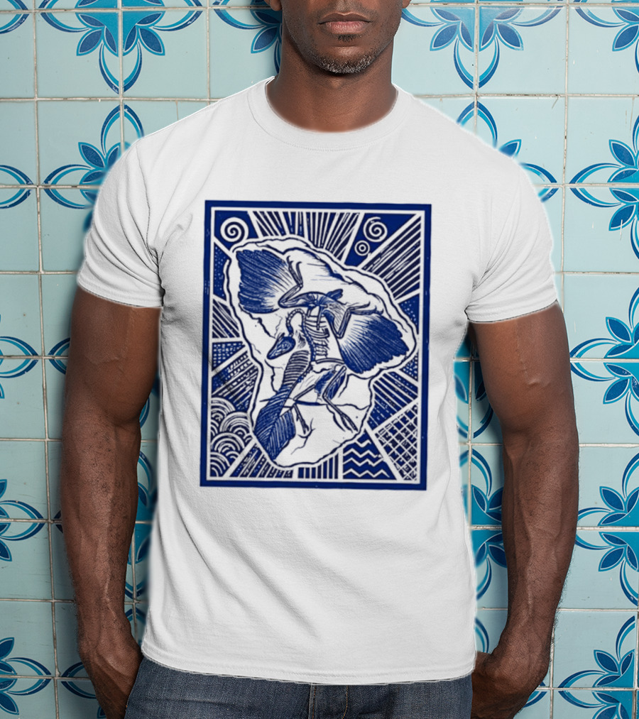 Archaeopteryx Fossil Linocut Prehistoric Bird Paleontology Biology T-Shirt