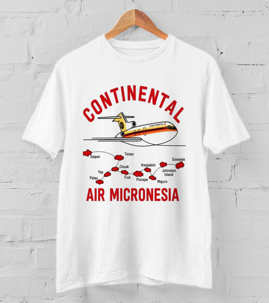 Continental Air Micronesia Boeing 727 Route Map Saipan Palau Truk Majuro Kwajalein T-Shirt