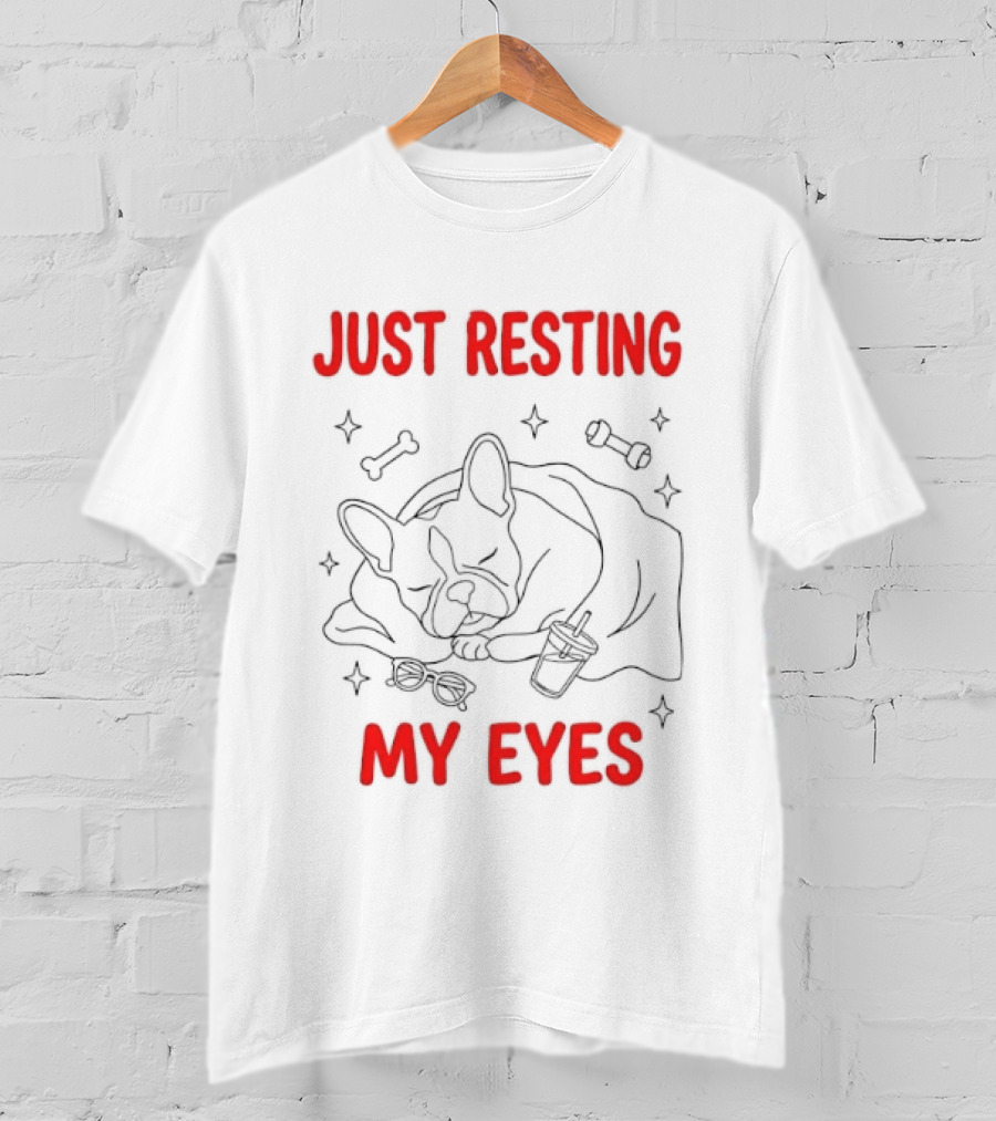 French Bulldog Just Resting My Eyes Cute Dog Sketch With Bones T-Shirt