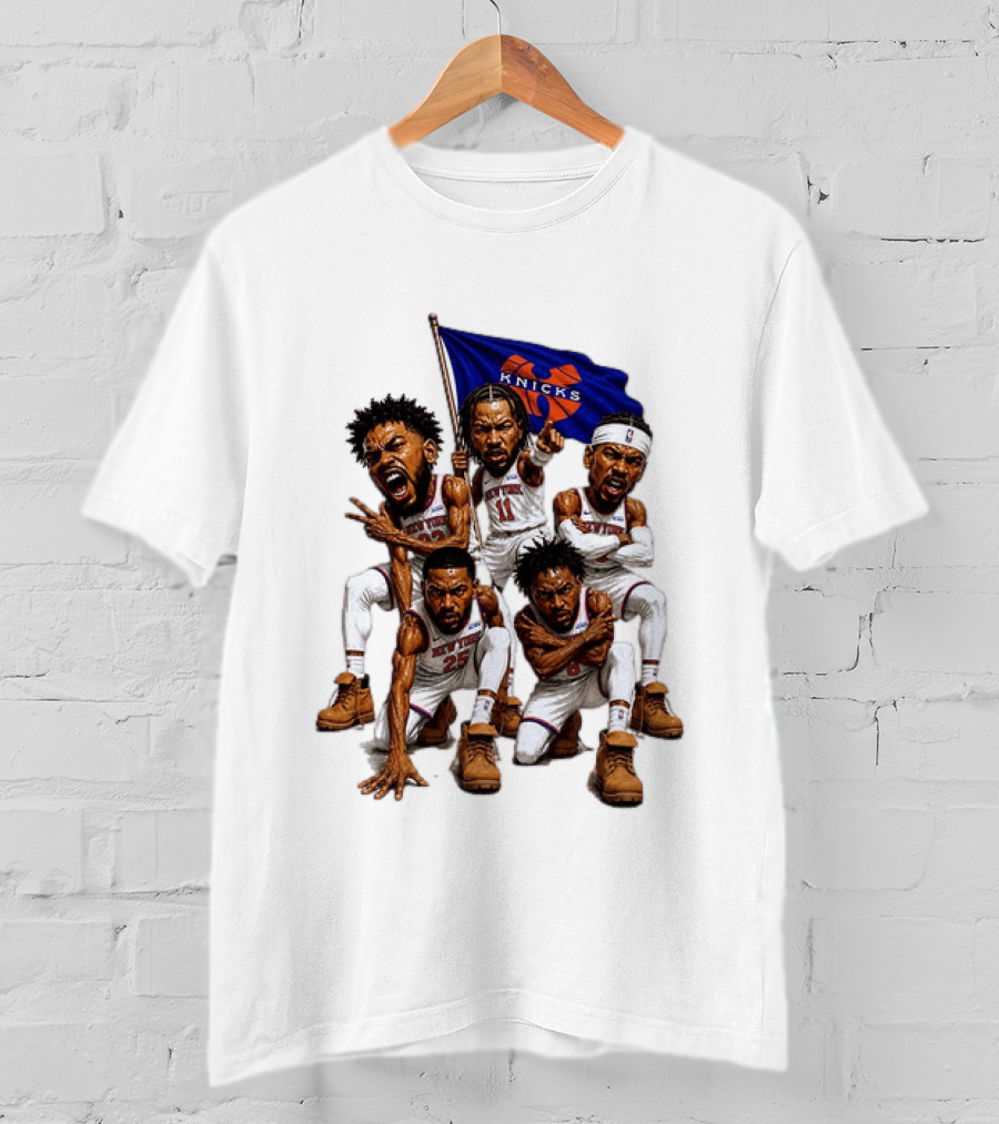 New York Knicks Jalen Brunson NBA Players Holding Team Flag Celebration T-Shirt