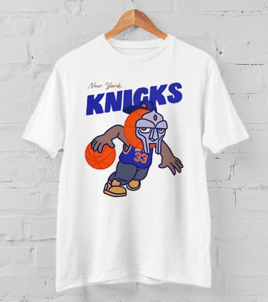 New York Knicks MF DOOM Basketball Mask Number 33 Dribbling T-Shirt
