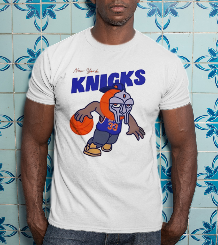 New York Knicks MF DOOM Basketball Mask Number 33 Dribbling T-Shirt