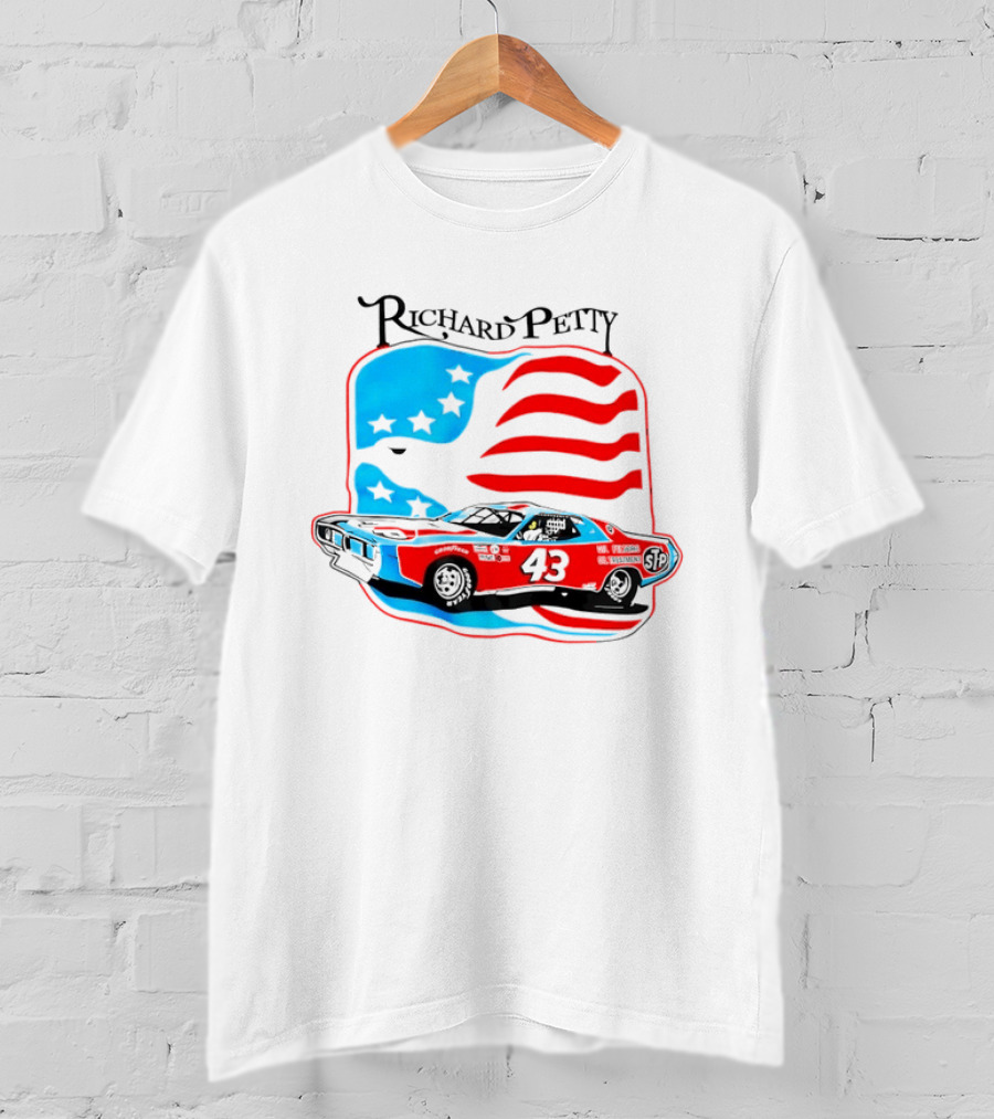 Richard Petty NASCAR Racing Car 43 STP American Flag T-Shirt