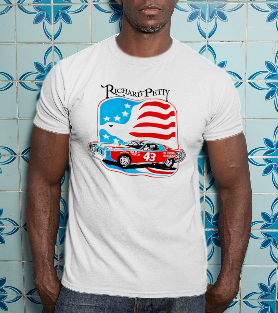 Richard Petty NASCAR Racing Car 43 STP American Flag T-Shirt