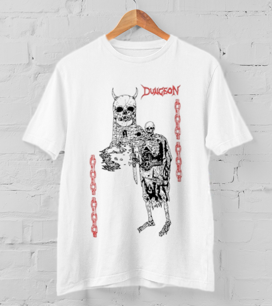 Dungeon Skeleton Warrior Heavy Metal Band Red Chains T-Shirt
