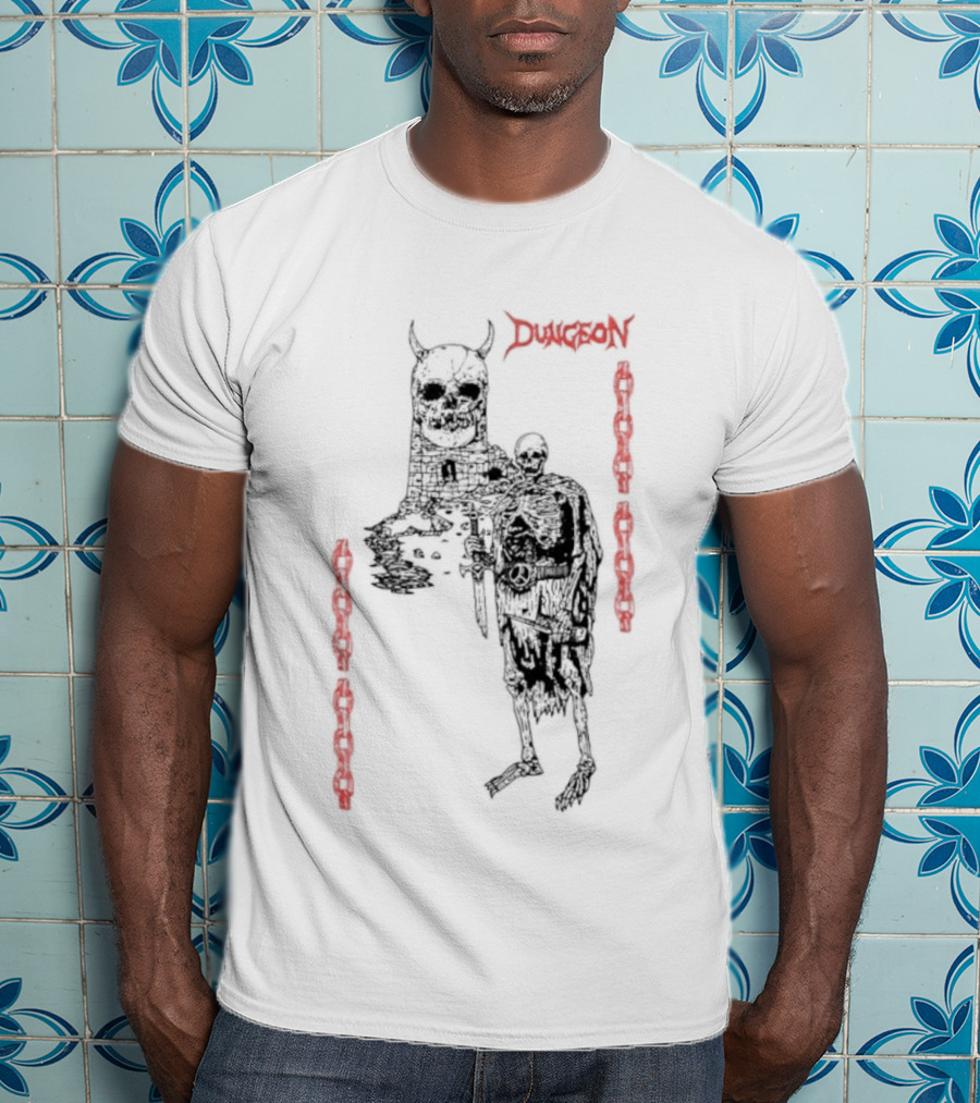 Dungeon Skeleton Warrior Heavy Metal Band Red Chains T-Shirt