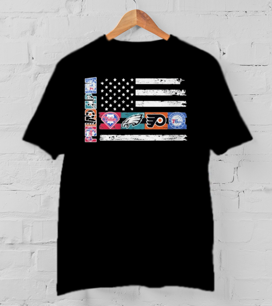 Philadelphia Sports Teams 250th Anniversary USA Flag Phillies Eagles Flyers 76ers T-Shirt