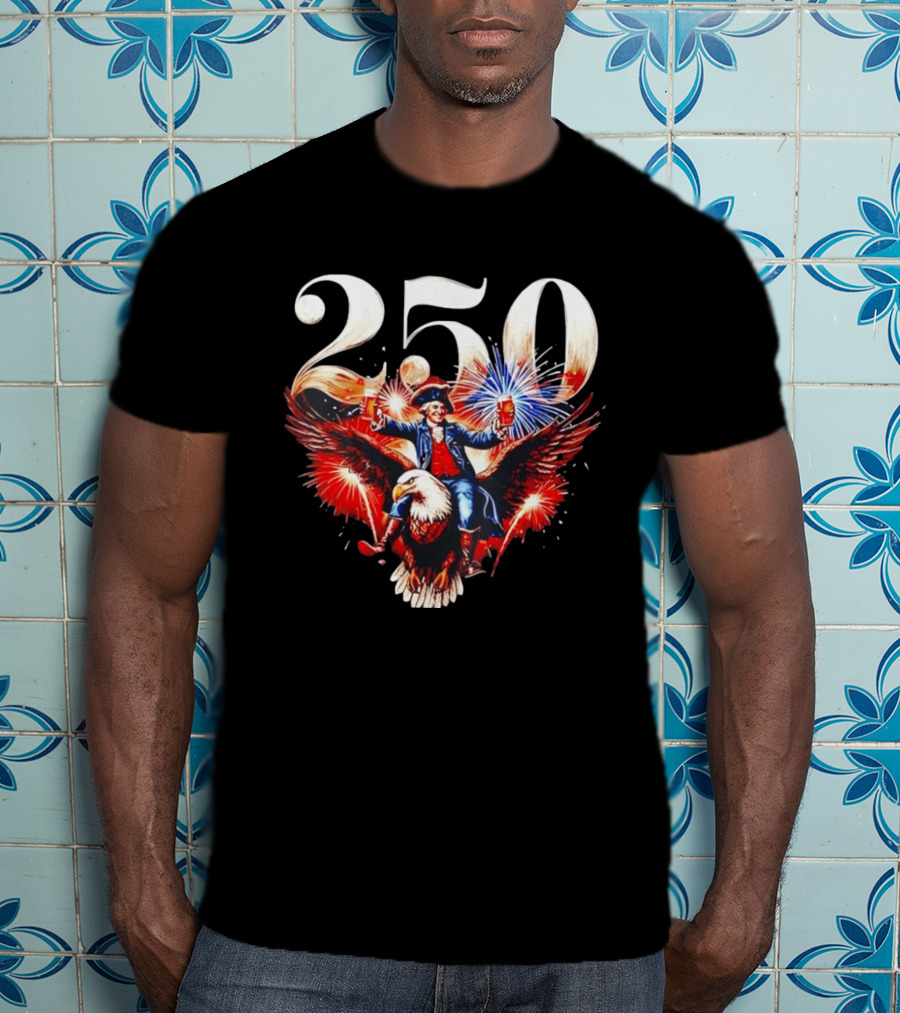 America 250 Founding Father Eagle Fireworks Beer 1776 Celebration T-Shirt