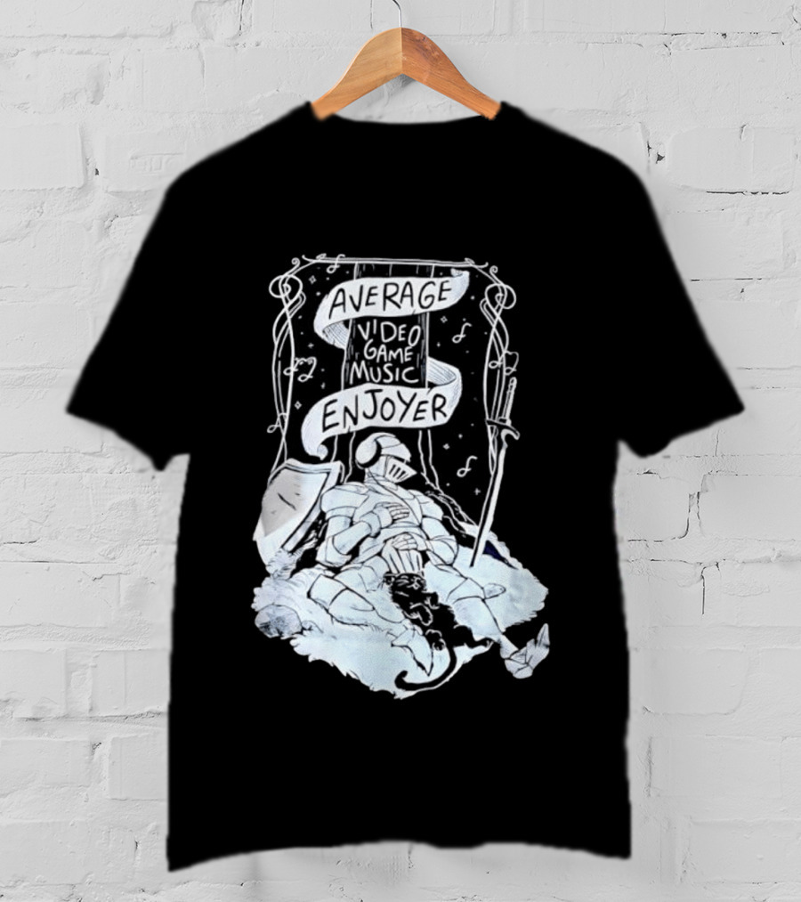 Average Video Game Music Enjoyer Knight Resting Under Stars With Cat T-Shirt